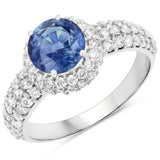 1.94 Carat Genuine Blue Sapphire and White Diamond 14K White Gold Ring