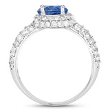 1.94 Carat Genuine Blue Sapphire and White Diamond 14K White Gold Ring