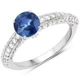1.60 Carat Genuine Blue Sapphire and White Diamond 14K White Gold Ring