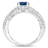 1.60 Carat Genuine Blue Sapphire and White Diamond 14K White Gold Ring