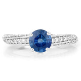 1.60 Carat Genuine Blue Sapphire and White Diamond 14K White Gold Ring