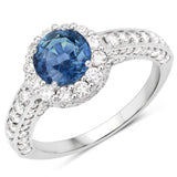 2.01 Carat Genuine Blue Sapphire and White Diamond 14K White Gold Ring