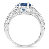 2.01 Carat Genuine Blue Sapphire and White Diamond 14K White Gold Ring