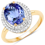 1.41 Carat Genuine Tanzanite and White Diamond 14K Yellow Gold Ring