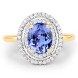 1.41 Carat Genuine Tanzanite and White Diamond 14K Yellow Gold Ring
