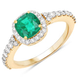 1.31 Carat Genuine Emerald and White Diamond 14K Yellow Gold Ring