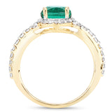 1.31 Carat Genuine Emerald and White Diamond 14K Yellow Gold Ring