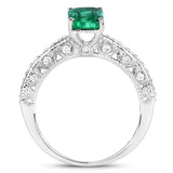 1.42 Carat Genuine Emerald and White Diamond 14K White Gold Ring