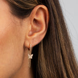 Diamond Pavé Butterfly Chain Drop Huggie Earring 14K by By Adina Eden