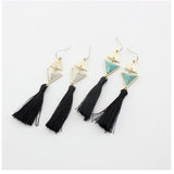 Boho Chic Pyramid Earrings in Marbled Stones and Tassels