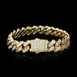 12mm Baguette CZ Mens Cuban Link Bracelet in 14K Gold 