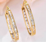 Subtle Hoops Golden Earrings With Inside Out Crystals Setting
