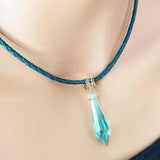 14 K Gold Filled Wire Wrapped Aqua Crystal Teardrop Leather Choker Necklace by Alexa Martha Designs