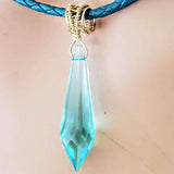 14 K Gold Filled Wire Wrapped Aqua Crystal Teardrop Leather Choker Necklace by Alexa Martha Designs