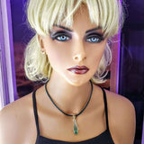 14 K Gold Filled Wire Wrapped Aqua Crystal Teardrop Leather Choker Necklace by Alexa Martha Designs