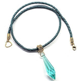 14 K Gold Filled Wire Wrapped Aqua Crystal Teardrop Leather Choker Necklace by Alexa Martha Designs