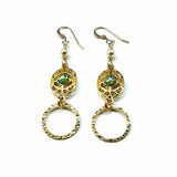 14 KT Gold Filled Green Crystal Circle Filigree Earrings