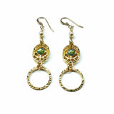 14 KT Gold Filled Green Crystal Circle Filigree Earrings