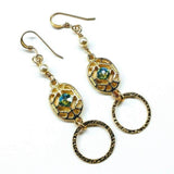 14 KT Gold Filled Green Crystal Circle Filigree Earrings