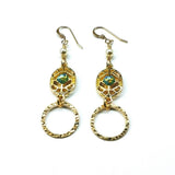 14 KT Gold Filled Green Crystal Hammered Circle Filigree Earrings by Alexa Martha Designs