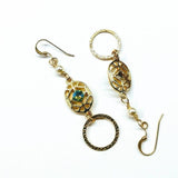 14 KT Gold Filled Green Crystal Hammered Circle Filigree Earrings by Alexa Martha Designs