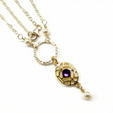 14 KT Gold-Filled Purple Crystal Circle  Filigree Necklace
