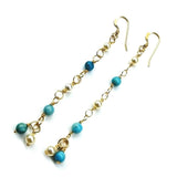 14 KT Gold Filled Wire Wrapped Long Turquoise Pearl Dangle Earrings by Alexa Martha Designs