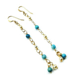 14 KT Gold Filled Wire Wrapped Long Turquoise Pearl Dangle Earrings by Alexa Martha Designs