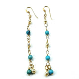 14 KT Gold Filled Wire Wrapped Long Turquoise Pearl Dangle Earrings by Alexa Martha Designs