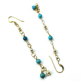 14 KT Gold Filled Wire Wrapped Long Turquoise Pearl Dangle Earrings by Alexa Martha Designs