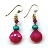 Gold Filled Wire Wrapped Pink And Aqua Gemstone Earrings