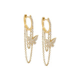 Diamond Pavé Butterfly Chain Drop Huggie Earring 14K by By Adina Eden