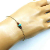 14K Gold Filled Pink and Turquoise Gemstone Dainty Bracelet