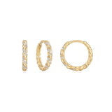 14K Gold & Diamond Twisted Huggie Hoops by eklexic