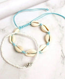 2PCS Boho Turquoise Shell Anklet with White Turtle Bead Ankle Bracelet by Fashion Hut Jewelry