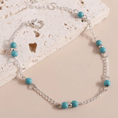 Simple & Sexy Silver & Turquoise Beaded Anklet by Fashion Hut Jewelry