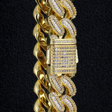 16mm Iced Out Baguette Cut Mens Cuban Link Bracelet in 14K Gold 