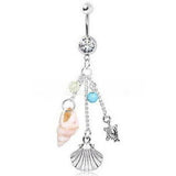 Beach Charms Dangle Navel Ring Belly Ring 10 mm, 14g (1.6 mm) by Fashion Hut Jewelry