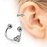 Horseshoe Cartilage Earring with Gemmed Heart by Fashion Hut Jewelry