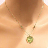 14 K Gold Filled Light Green Crystal Clover Necklace by Alexa Martha Designs