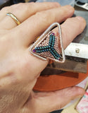 Abstract Asymmetric Triangle Copper Silver Beaded Ring by Alexa Martha Designs
