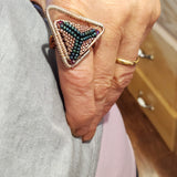 Abstract Asymmetric Triangle Copper Silver Beaded Ring by Alexa Martha Designs