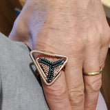 Abstract Asymmetric Triangle Copper Silver Beaded Ring by Alexa Martha Designs