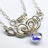 Silver Wire Sculpted Round Aqua Crystal Pendant Necklace by Alexa Martha Designs