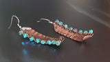 Blue Green Hammered Copper Bar  Crystal Earrings by Alexa Martha Designs