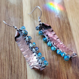 Blue Green Hammered Copper Bar  Crystal Earrings by Alexa Martha Designs