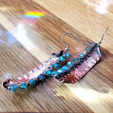 Blue Green Hammered Copper Bar  Crystal Earrings by Alexa Martha Designs