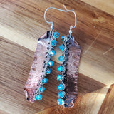 Blue Green Hammered Copper Bar  Crystal Earrings by Alexa Martha Designs