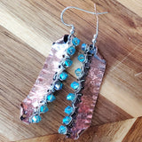 Blue Green Hammered Copper Bar  Crystal Earrings by Alexa Martha Designs
