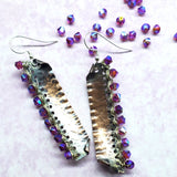 Hot Pink Wire Wrapped Super Sparkly Hammered Copper Bar Earrings. by Alexa Martha Designs